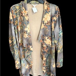 Solitaire Anthropologie Jacket Womens Medium Floral Faux Suede Open Front Boho
